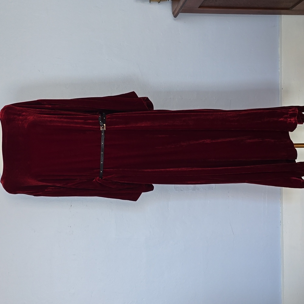 Vintage J.Peterman Rayon Silk Velvet Maxi Dress XL Deep Red Wine/Burgundy Color